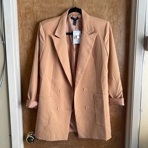 Forever 21 tan blazer size M oversized boyfriend extra long mid thigh length nwt